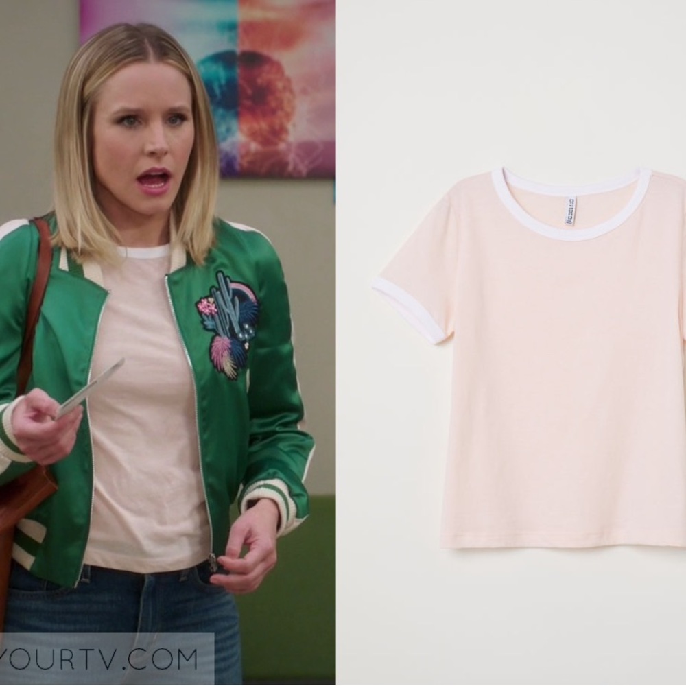 H&M Pink and white ringer tee ASO The Good Place Eleanor Shellstrop Kristen Bell